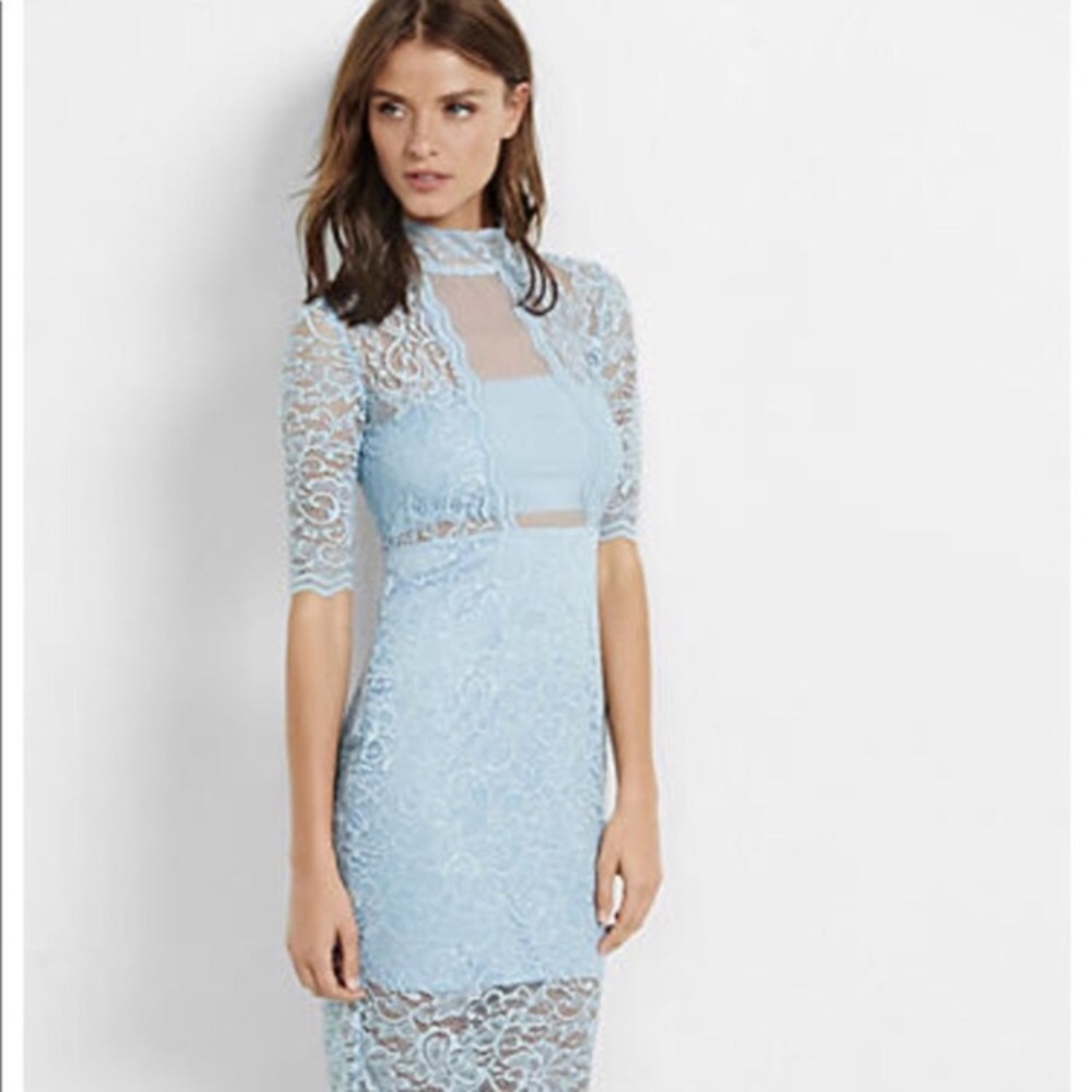 Express Mock Neck Lace Sheath Dress ❄️